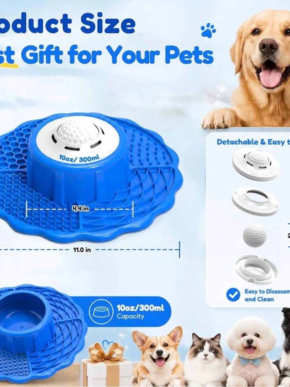 Slow Feeder & Lick Mat Dog Bowl - Blue by